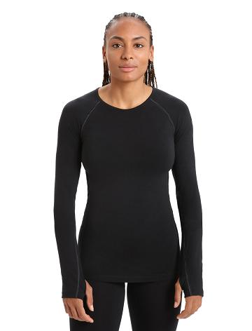 Dámské Base Layers Icebreaker BodyfitZone™ Merino 200 Zone Thermal Long Sleeve Crewe Top Černé | CZ 1088ZUTG